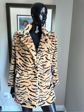 Forever 21 Tiger Print Faux Fur Coat Jacket Size S Animal Print